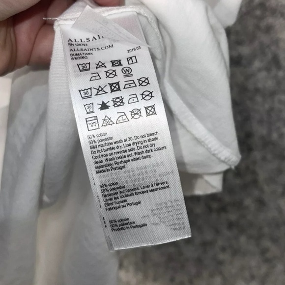 All saints duma smog white pleated asymmetrical cotton blend tank Sz xs - Picture 4 of 5